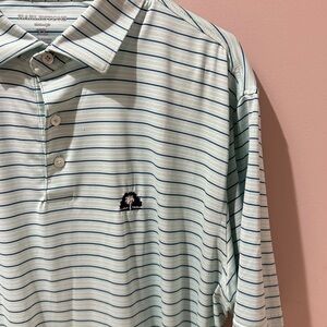 Harvesting Men’s Sz XL Blue Stripped Polo Shirt with Lightweight Cotton